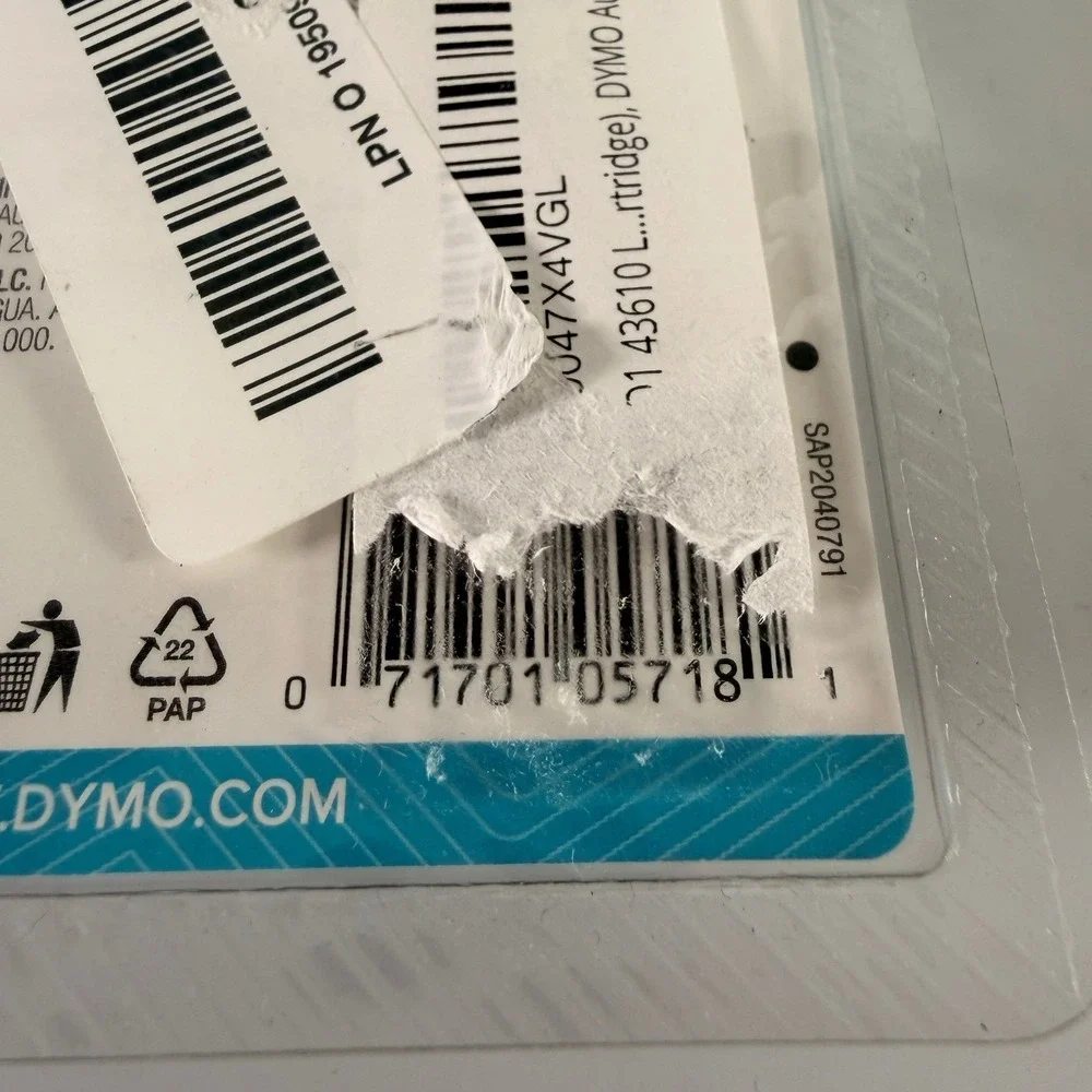 DYMO D1 Standard Label Tape 3/4 in x 23 ft 19mm x‎ 7m Black on White 1761260 New